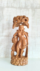 Hand-Carved Wooden Salabhanjika (Celestial Maiden) under a Fruiting Tree